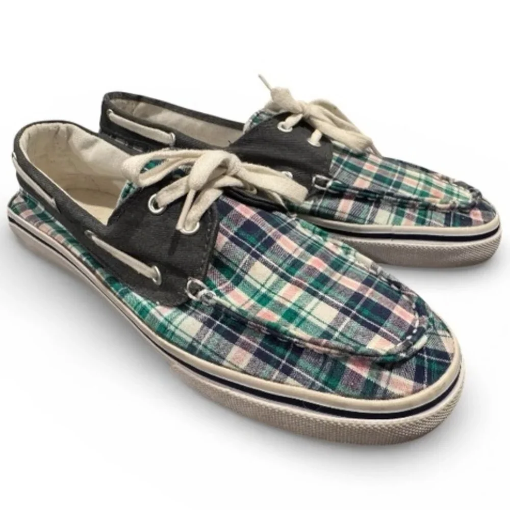 Dexter Plaid Canvas Boat Shoes Women’s 9 Preppy Lace Up Deck Shoes Coastal